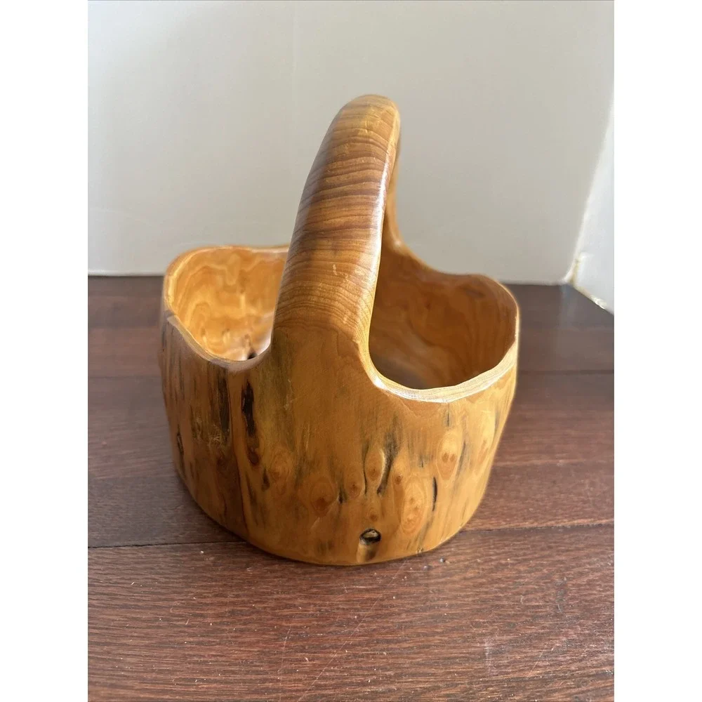 Hand Carved Burl Wood Basket Bowl‎ Knotted Centerpiece 8x8x7 Farmhouse Primitive